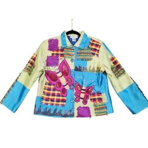 Minnie's‎ Closet Womens Vintage Silk Patchwork Jacket Medium Colorful Butterfly
